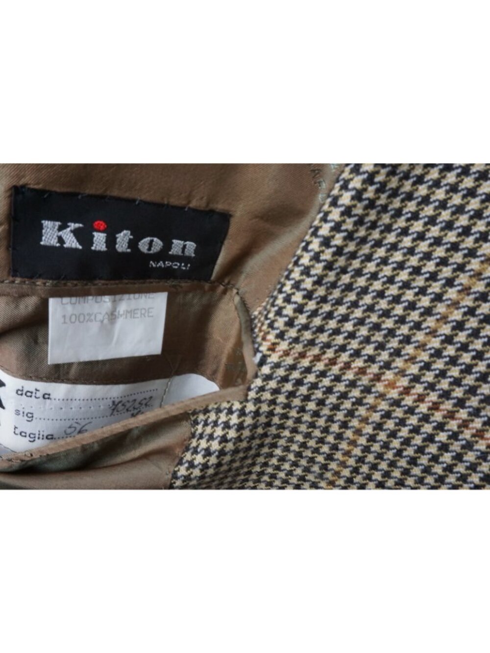 Kiton Napoli Brown Black Gold Houndstooth 100% Cashmere Sport Coat Jacket Sz 46L - Picture 8 of 9